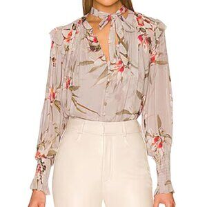 Allsaints Lara Kuroyuri Floral Long Sleeve Ruffled Blouse Quiet Luxury Size 2
